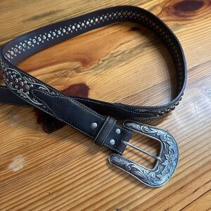 Brown Leather Belt with Silver Buckle